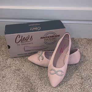 Skechers Cleo Point Knit Pearl Bow Skimmers in Blush